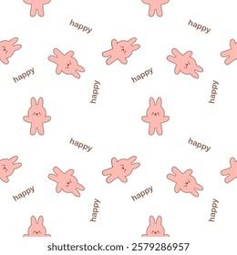 Rabbit pink cartoon so cute. On happy background. Pattern seamless vector illustration. 