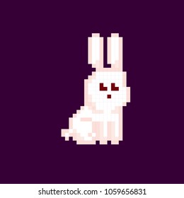 Rabbit pixel icon. Pixel art. Old school computer graphic. 8 bit video game. Game assets 8-bit sprite.