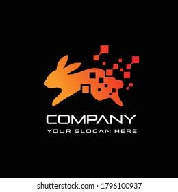 Rabbit pixel Logo Template Design Vector Creative abstract illustration for your business company. elegant and modern logo design for technology.