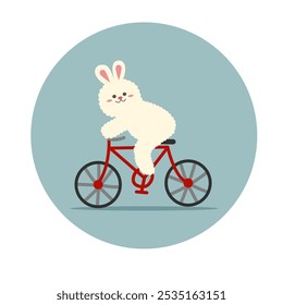 Rabbit play bicycle cartoon so cute. On white background. Vector illustration. 
