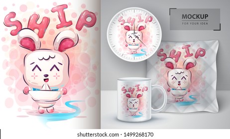 Rabbit play poster and merchandising. Vector eps 10