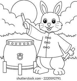 Rabbit Playing Drums Coloring Page for Kids