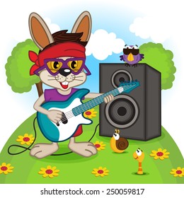 rabbit playing on electric guitar - vector illustration, eps