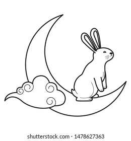 Rabbit playing on moon with cloud cartoon ,vector illustration graphic design.