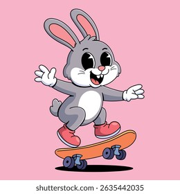 Rabbit Playing Skateboard cartoon illustration