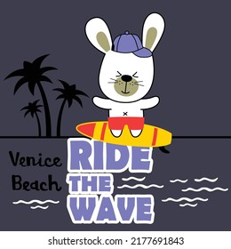 rabbit playing surfboard funny animal cartoon