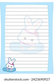 Rabbit plays fishes Sticky sheet design, notepad, sticker, memo note, reminder for writing., notepad, sticker, memo note, reminder for writing.