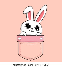 Rabbit in Pocket - Cute Bunny Kawaii Hiding in Pocket