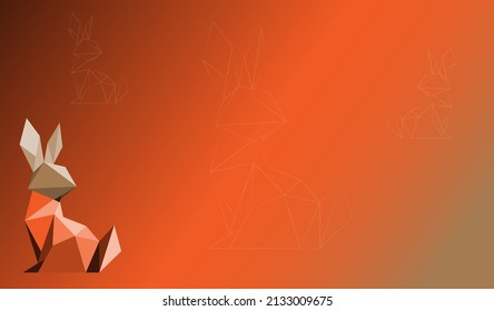Rabbit polygon background , flat rabbit illustration background on brown-black color , polygon vector wallpaper set for copy space