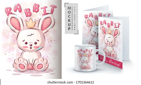 rabbit poster and merchandising. Vector eps 10