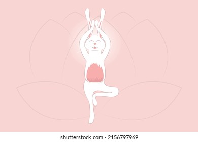 Rabbit practising Yoga Vrikshasana Tree Pose