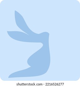 The rabbit is primitively drawn, without details. Blue on a light background. Logo, application, for a child