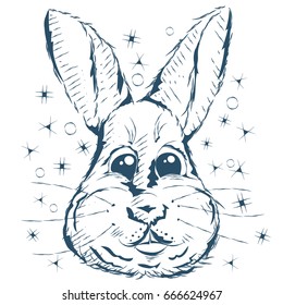 Rabbit print. A picture of a head of a hare. Trendy trend print for T-shirt.