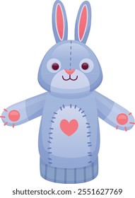 Rabbit puppet doll. Cartoon textile animal icon isolated on white background