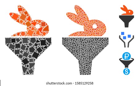 Rabbit puree funnel icon composition of rough items in various sizes and color hues, based on rabbit puree funnel icon. Vector joggly parts are united into collage.
