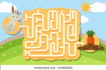 A Rabbit Puzzle Maze Game Illustration