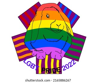 Conejo con fondo de arcoiris y dibujo LGBT.Hand. Ilustración vectorial.