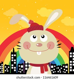 Rabbit and rainbow in the city