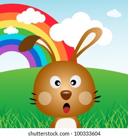 Rabbit with rainbow in the forest
