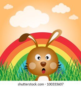 Rabbit with rainbow in the forest