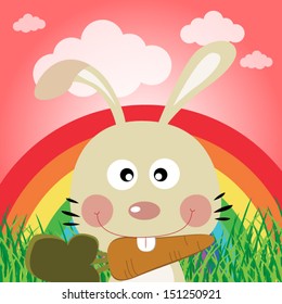 Rabbit with rainbow in the forest