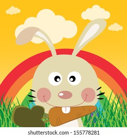 Rabbit with rainbow in the forest