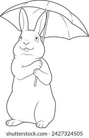 Rabbit Raining Umbrella Animal Vector Graphic Art Illustration