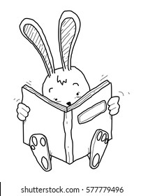 rabbit reading doodle