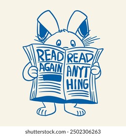 rabbit is reading newspaper retro cartoon character illustration