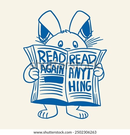 rabbit is reading newspaper retro cartoon character illustration