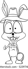 Rabbit ready for adventures, contour illustration / Editable Eps 10