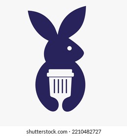 Rabbit Recycle Bin Logo Negative Space Concept Vector Template. Rabbit Holding Trash Symbol
