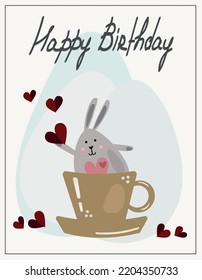 rabbit with red hurts Bunny greeting card happy birthday