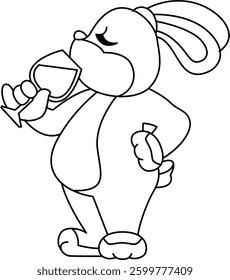 Rabbit Red wine Animal Vector Graphic Art Illustration
