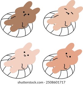 Rabbit Relaxing on Swimming Ring | Cute Line Art | Minimalist Vacation Design