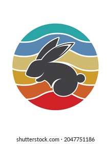 Rabbit Retro Sunset Design template. Vector design template for logo, badges, t-shirt, POD and book cover. Isolated white background.