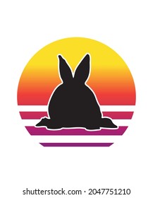 Rabbit Retro Sunset Design template. Vector design template for logo, badges, t-shirt, POD and book cover. Isolated white background.