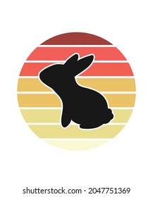 Rabbit Retro Sunset Design template. Vector design template for logo, badges, t-shirt, POD and book cover. Isolated white background.