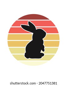 Rabbit Retro Sunset Design template. Vector design template for logo, badges, t-shirt, POD and book cover. Isolated white background.