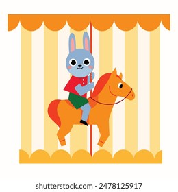 A rabbit rides on a merry-go-round.