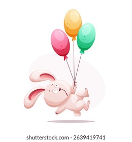 rabbit rises up on balloons