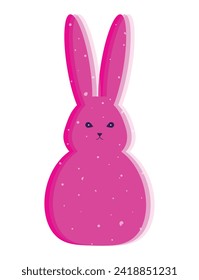 Rabbit with risograph effect. Riso print effect. Bunny on white background. Holiday Easter vector illustration. Colorful flat neon illustration. Bright pink rabbit on white background.