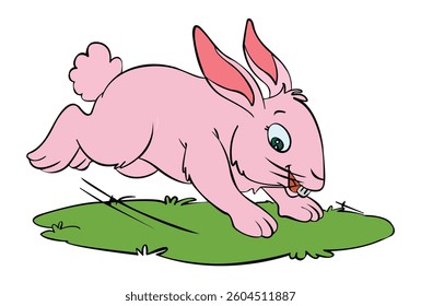 A rabbit running across the grass