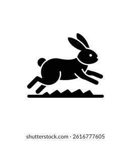 Rabbit Running Across the Ground Side Icon in Black