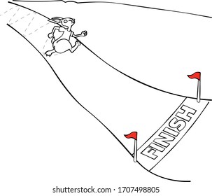 un conejo corriendo a la línea de meta