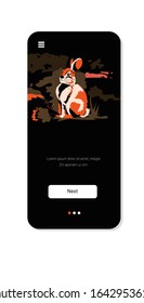 conejo que corre de incendios forestales en Australia animales muriendo en arbustos incendios forestales concepto de desastre natural llamas naranjas intensas pantalla de smartphone aplicación móvil copia vertical espacio ilustración vectorial