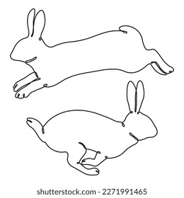 Rabbit running and jumping line drawing illustration.