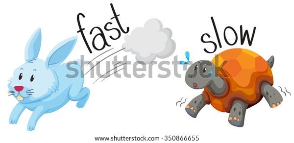 Rabbit runs\
fast and turtle runs slow\
illustration