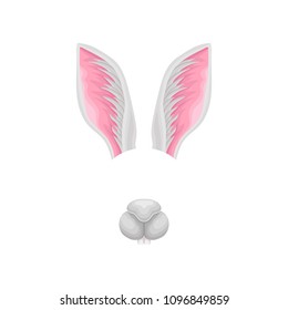 Rabbit s long ears and cute nose. Funny muzzle of little bunny. Element of carnival costume. Detailed flat vector design for mobile app