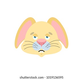 Rabbit sad emoji. Hare sorrowful emotions. Animal dull. Vector illustration